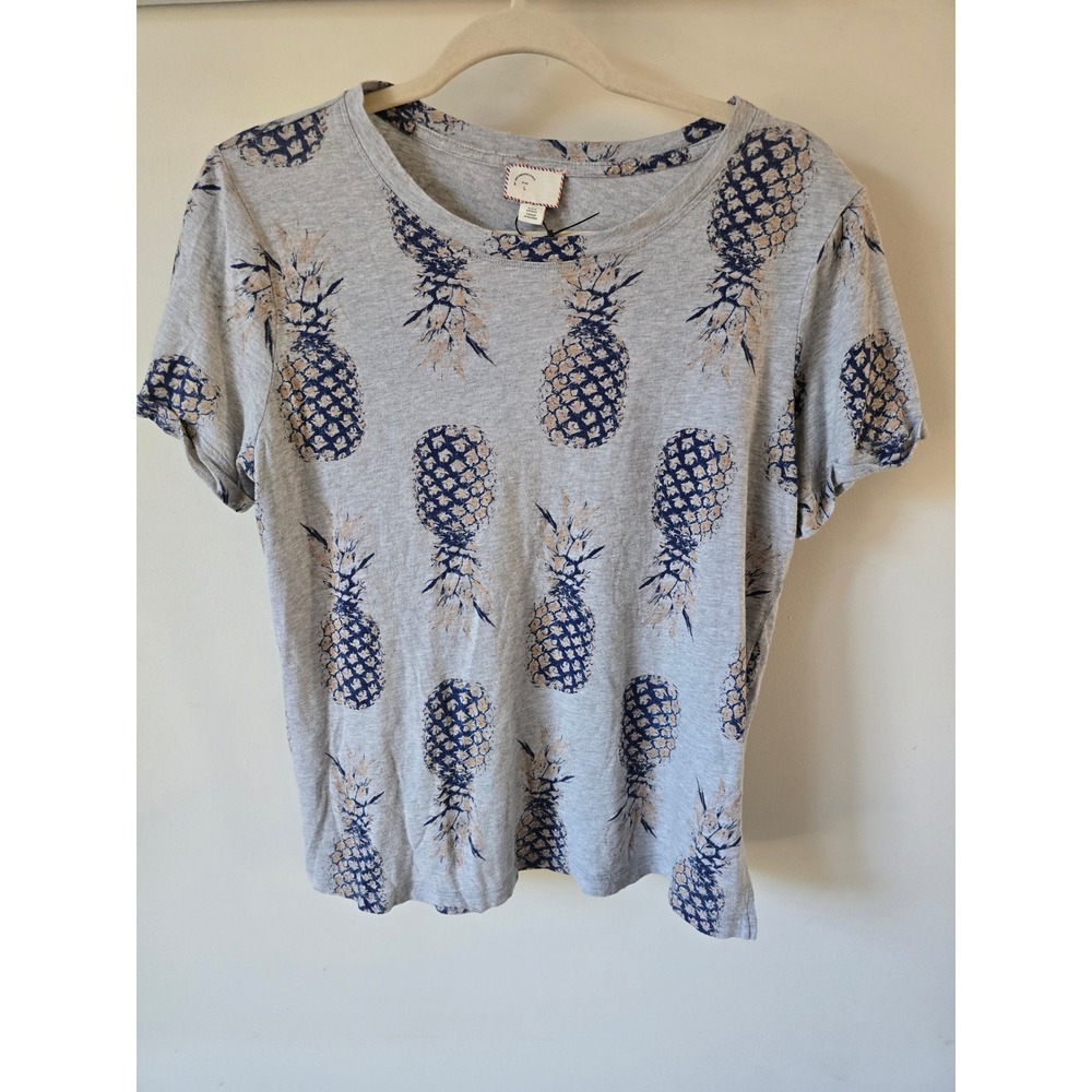 Anthropologie Postmark Gray Pineapple Print Cotton Modal Tee Shirt Large
